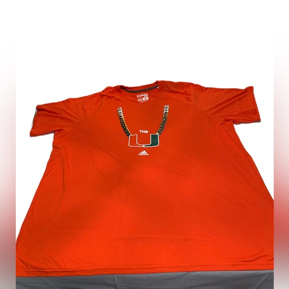 Adidas Univerity of Miami ultimate tee mens Medium Orange Logo Gold Chain 4X - Picture 1 of 4